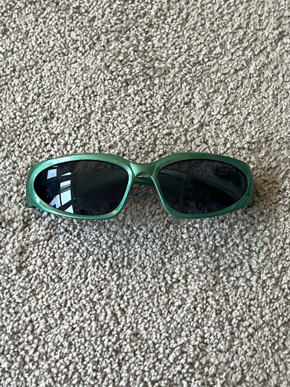 Metallic Green Wrap Sunglasses Y2K Oval Sport Slim Shades